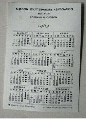 Vintage 1963 Jesuit Seminary Association Portland Oregon Calendar -E9G-6
