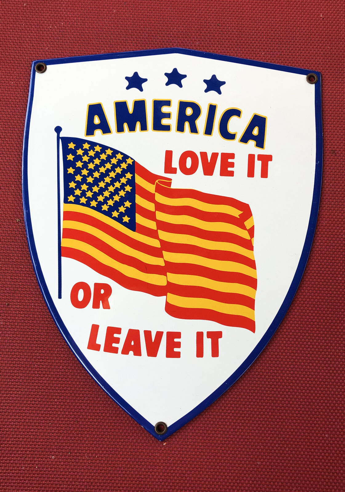 America Love It Or Leave It Porcelain Steel Sign Political Veteran Flag