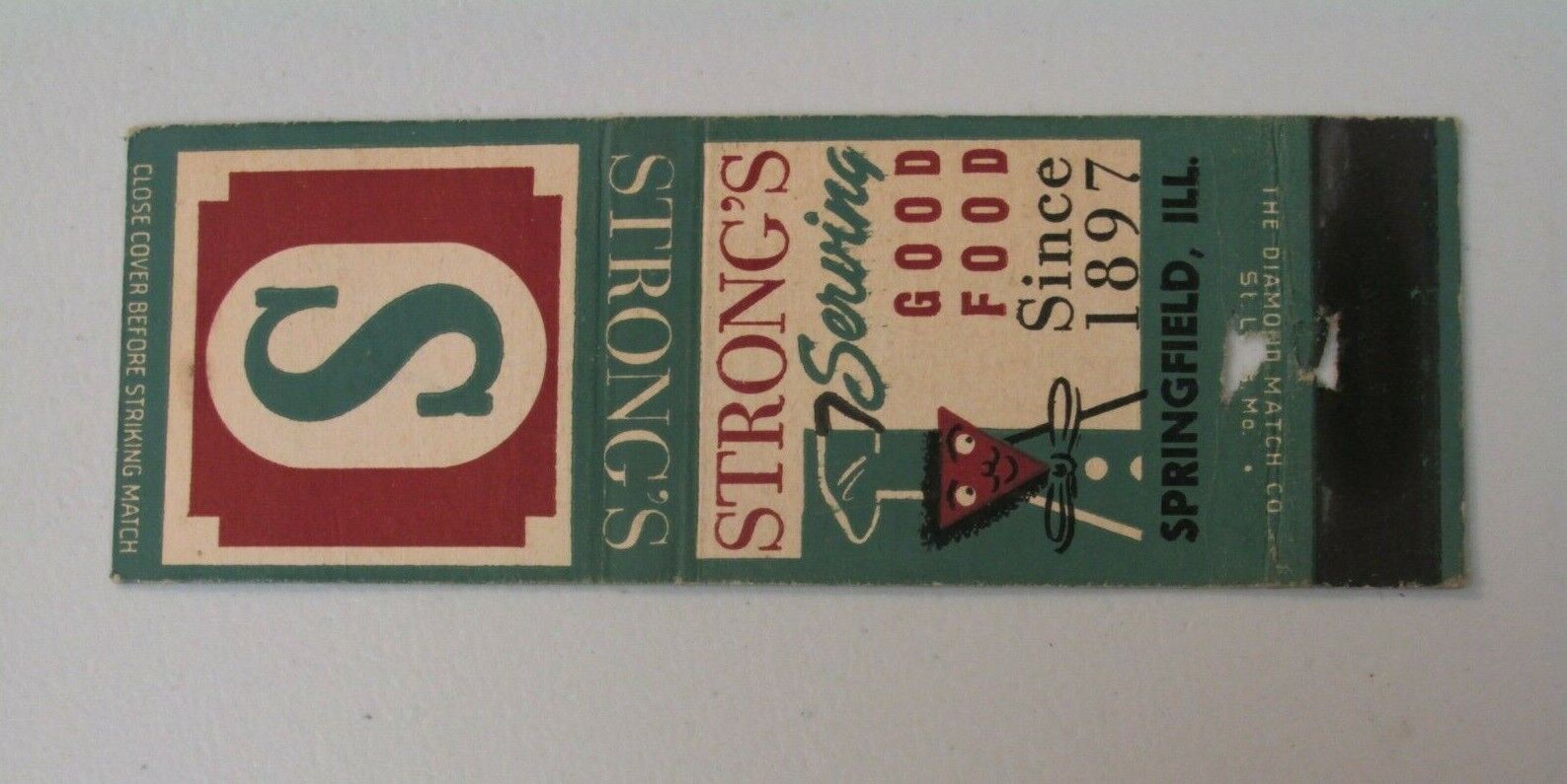 AJ176 Vintage Matchbook Cover Strong\'s Restaurant Springfield Illinois IL