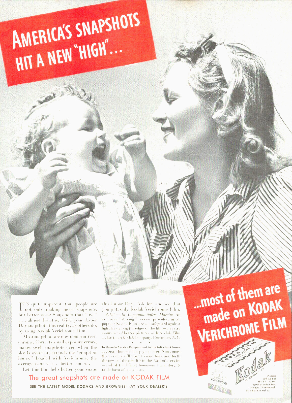 1941 KODAK Film camera photo vintage PRINT AD baby with mother snapshots picture