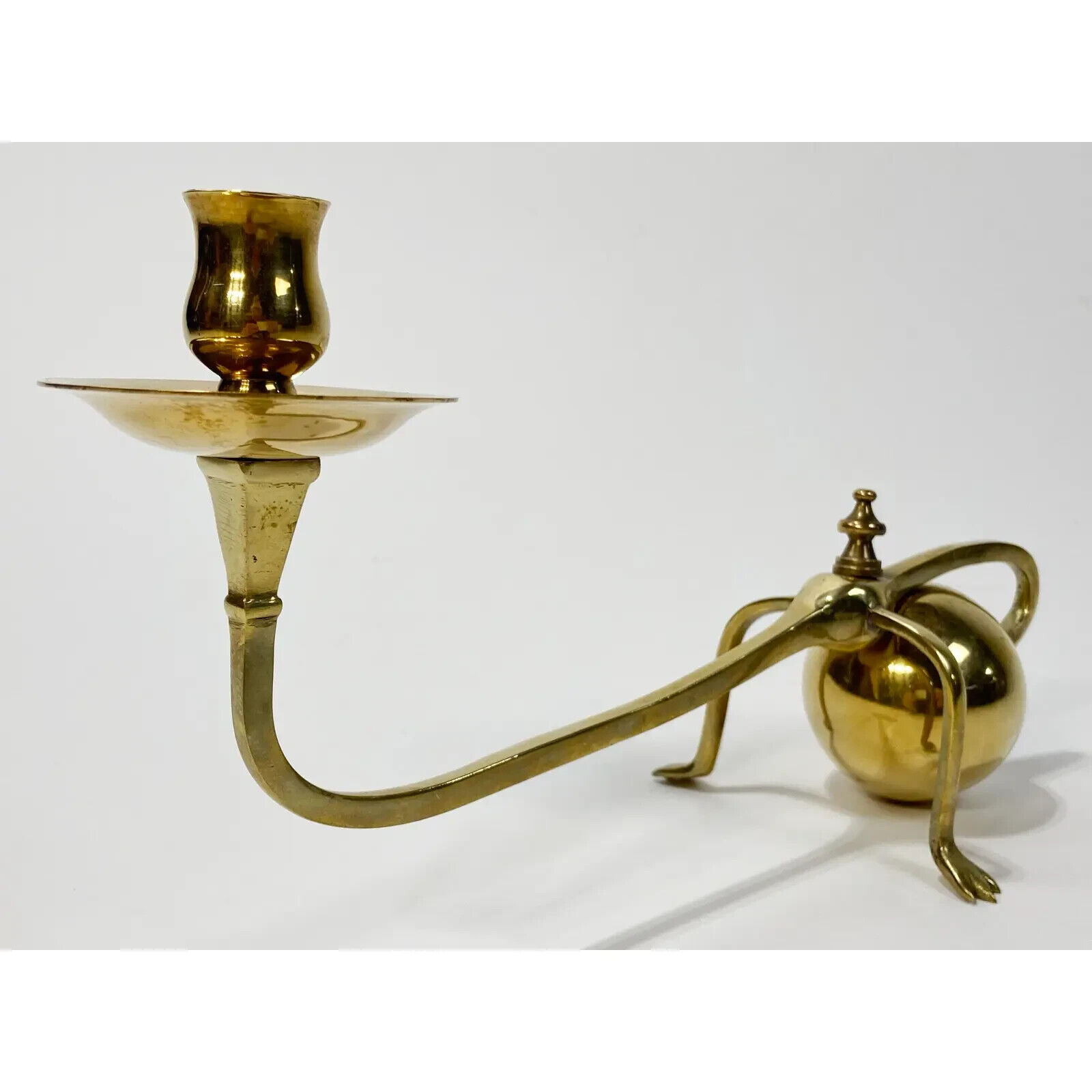 Pair Of Rolling Brass Ball Footed Candlestick Holder