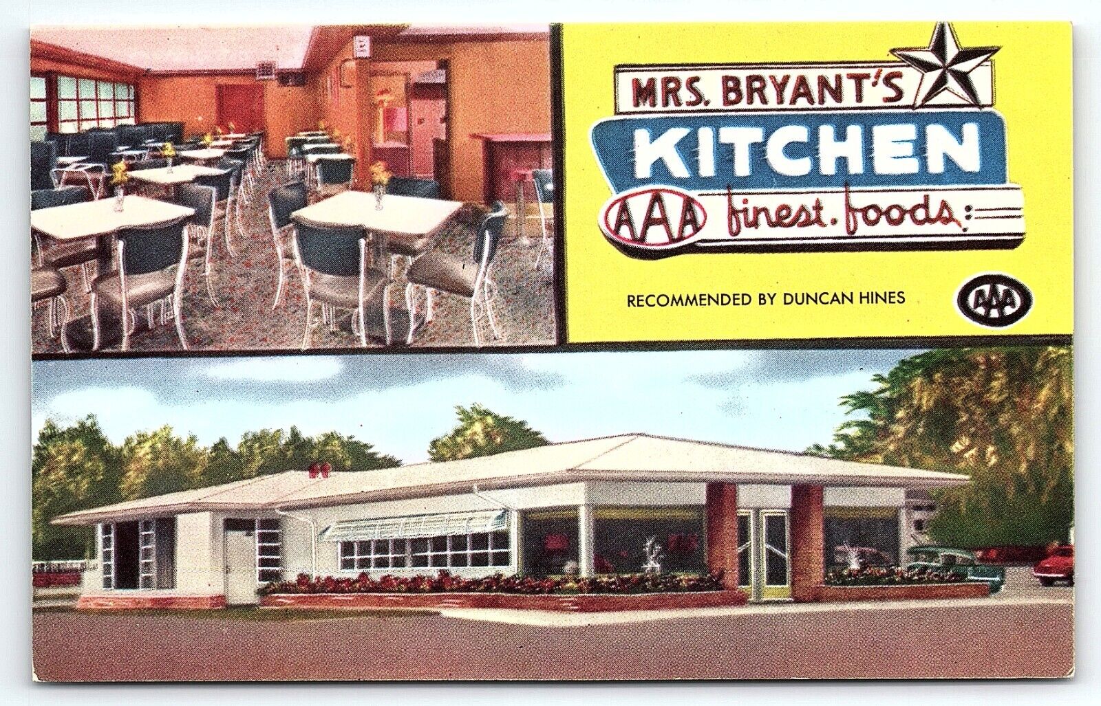 1950s STATESBORO GA MRS. BRYANT\'S KITCHEN DUNCAN HINES UNPOSTED POSTCARD P3854