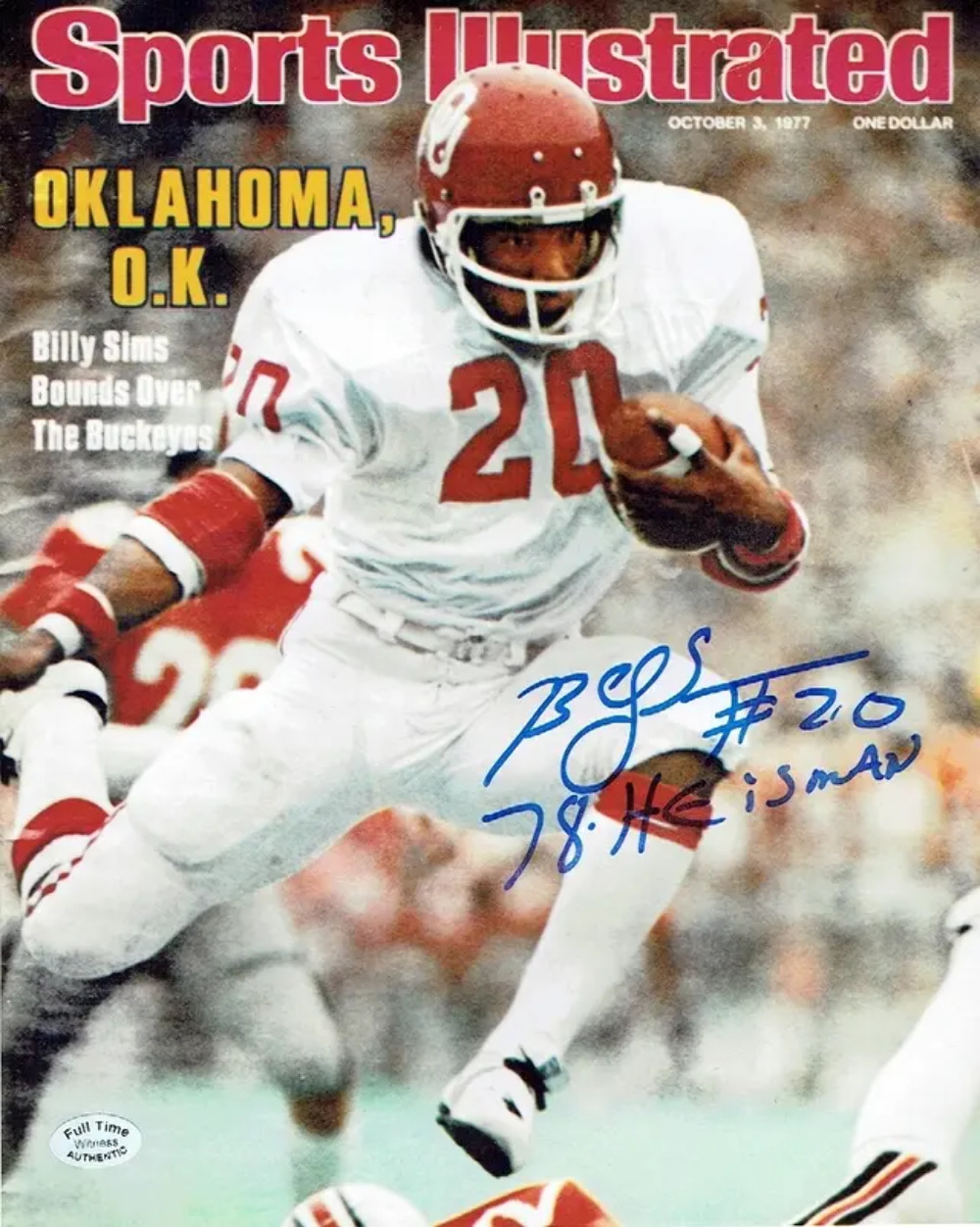 Billy Sims Oklahoma Sooners Autographed & Inscribed 8x10 SI cover Photo Full Tim