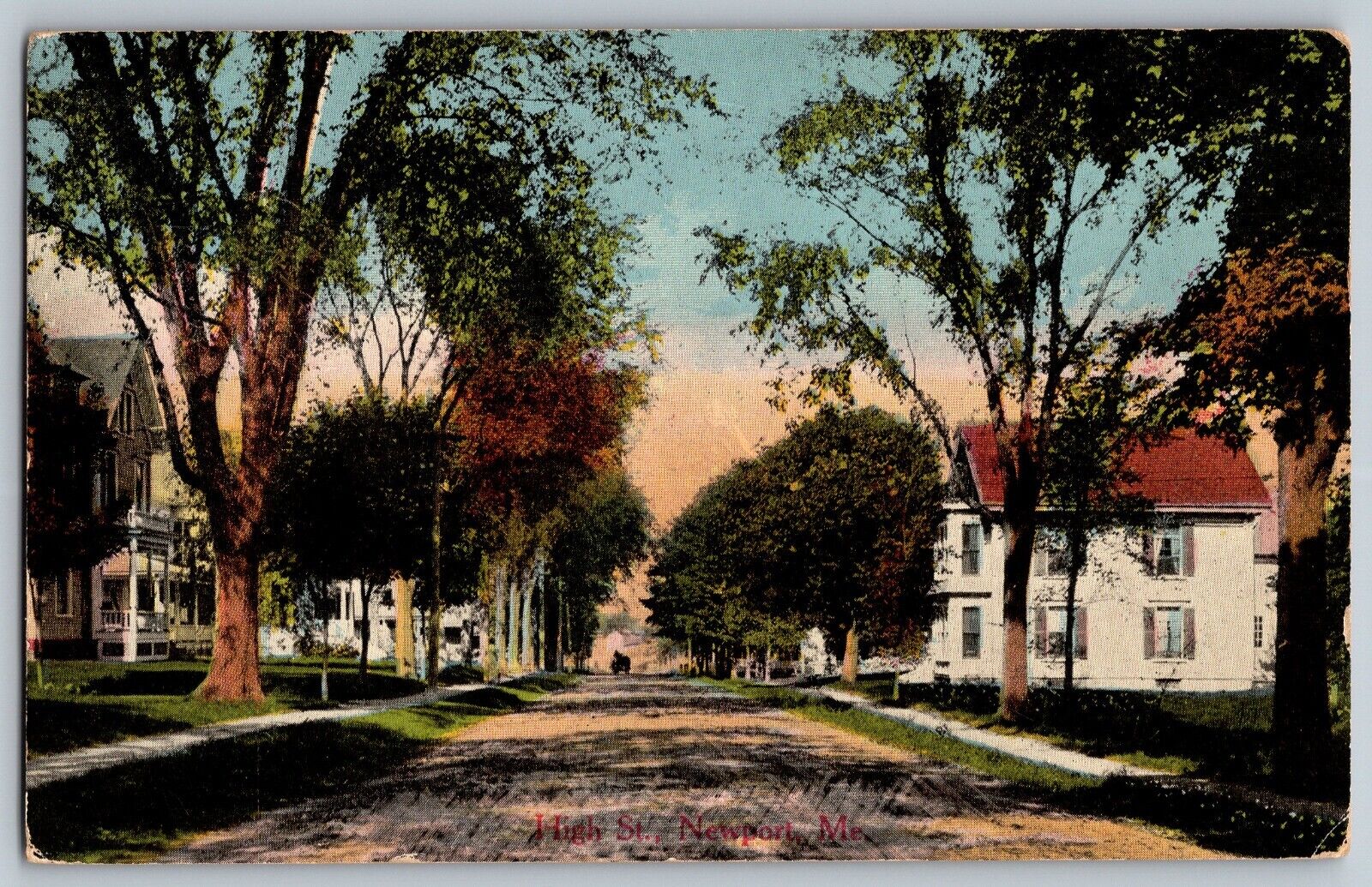 Newport, Maine ME - Hight Street Scene - Vintage Postcard - Posted 1915