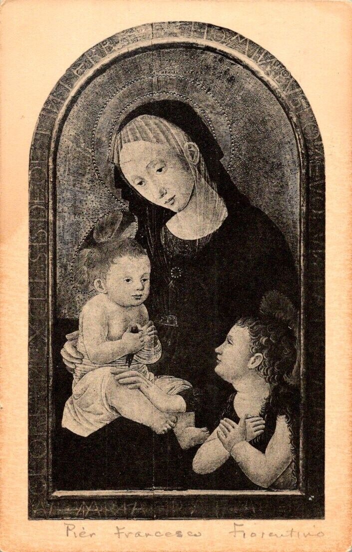 Vintage art  Postcard- Madonna and Child and Saint John Fogg art museum unposted
