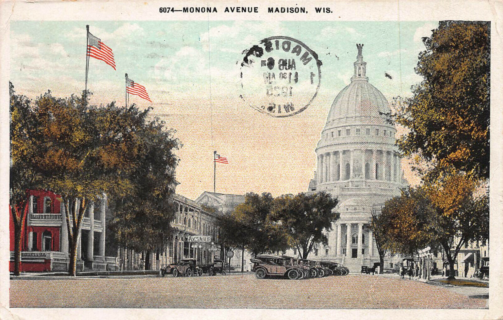 Monona Avenue, Madison, Wisconsin, Early Postcard, Used in 1925.