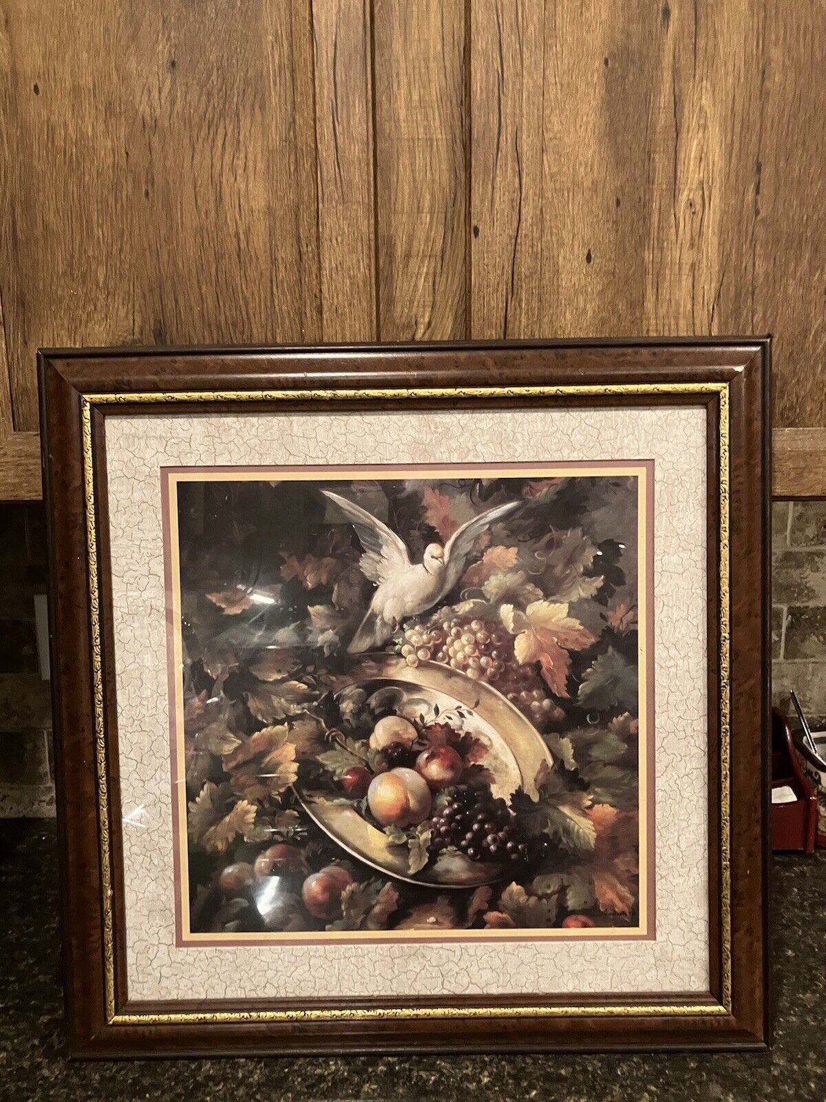 Vintage Home Interior Homco Large 24” / 24” Framed Dove And Fruit Print 