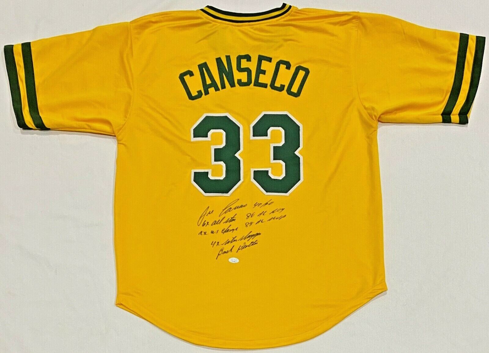 Jose Canseco Signed Autographed Yellow Jersey JSA Authenticated 7 Inscriptions
