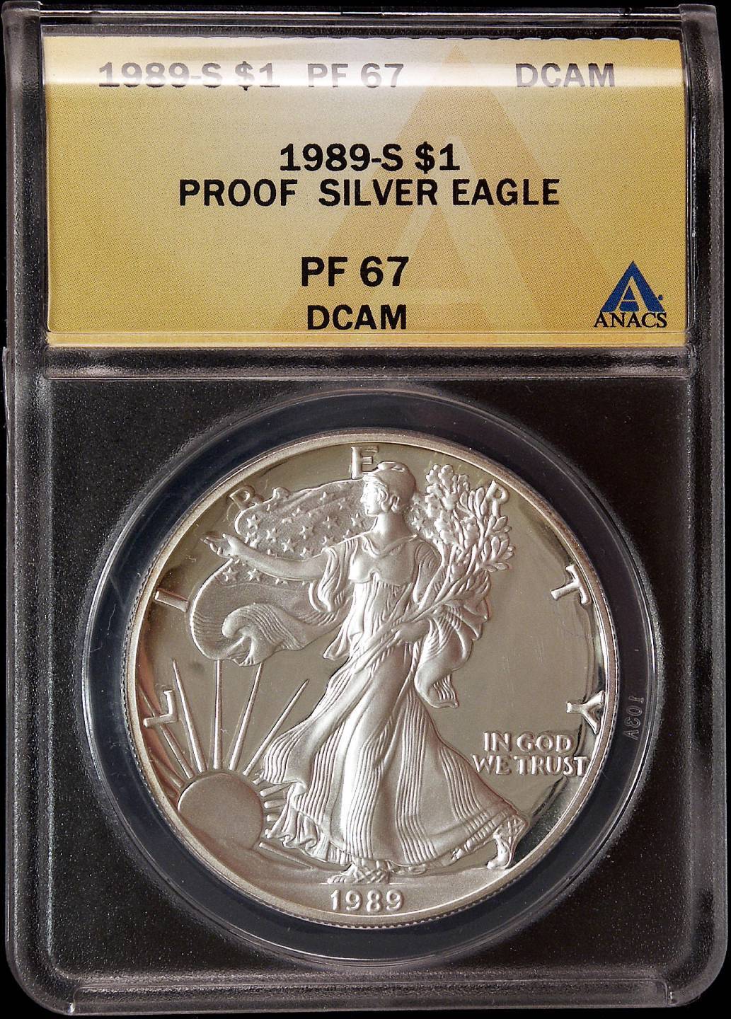 1989-S Proof Deep Cameo Silver Eagle ANACS MS67 w/COA & Gov\'t Box