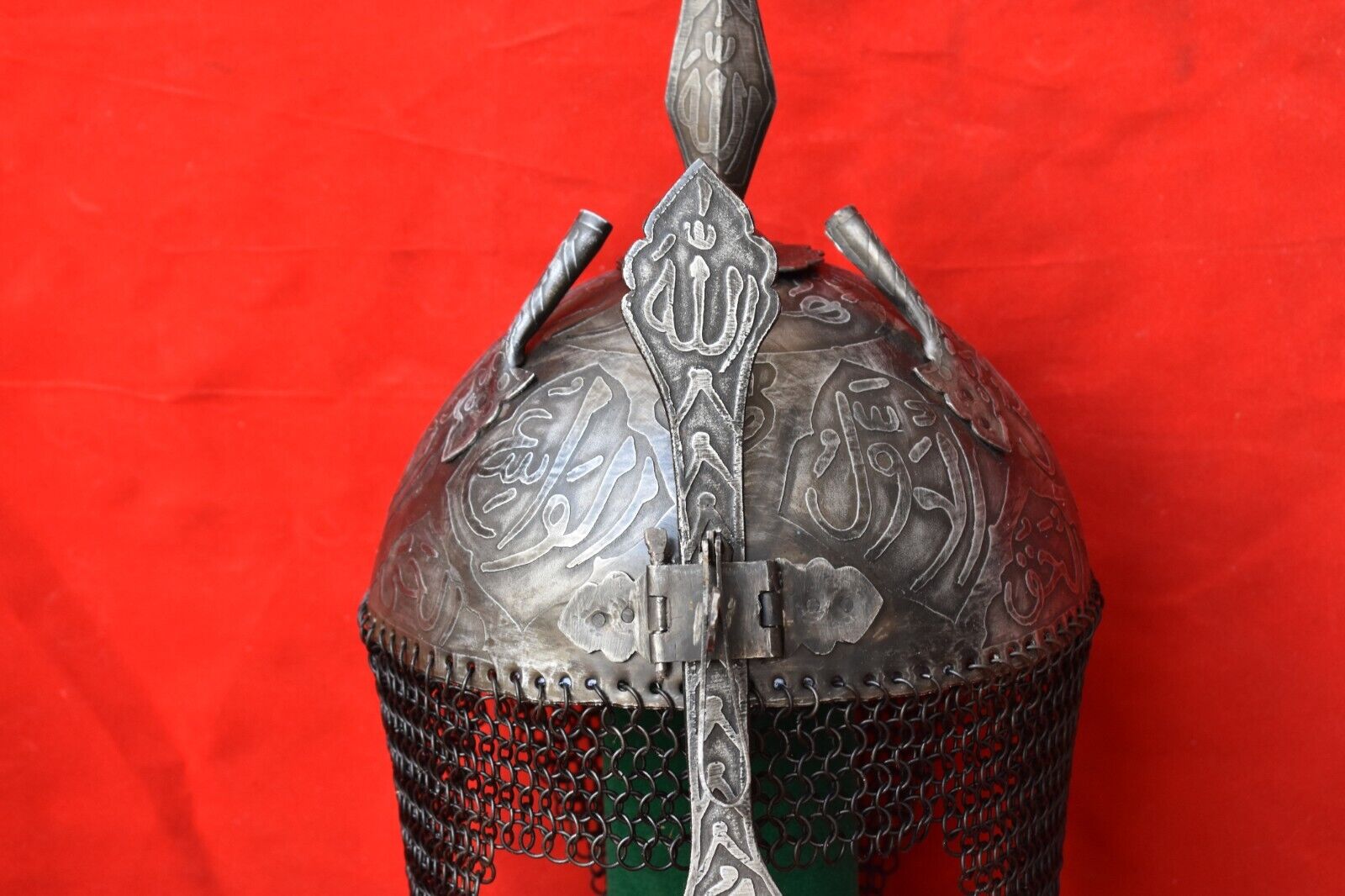 Vintage Mughal Islamic iron Kufic Helmet Khula Khud Helmet engraved Armor