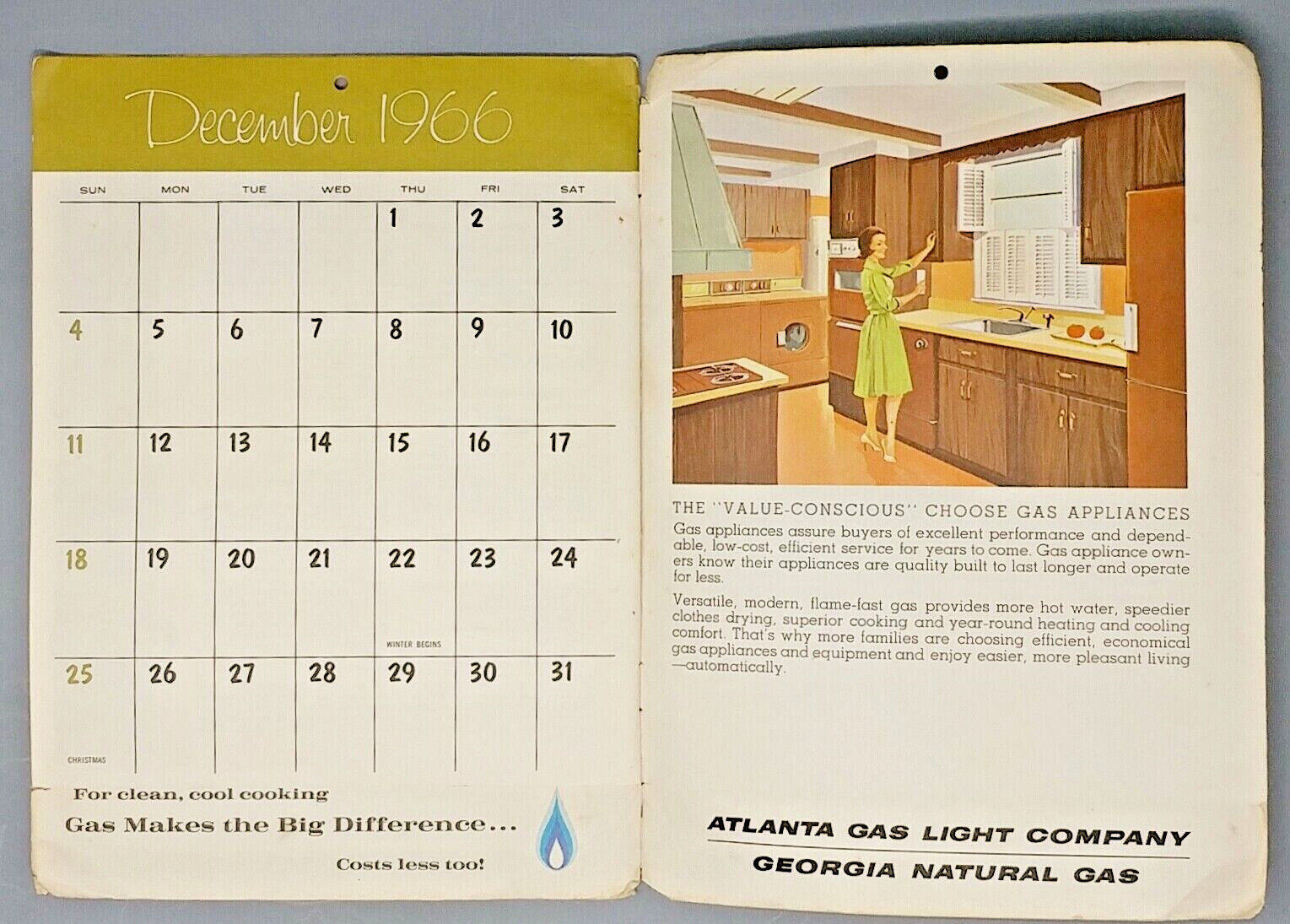 Vintage 1966 Atlanta Gas Light Kitchen Calendar Recipes Notes Dates Booklet 