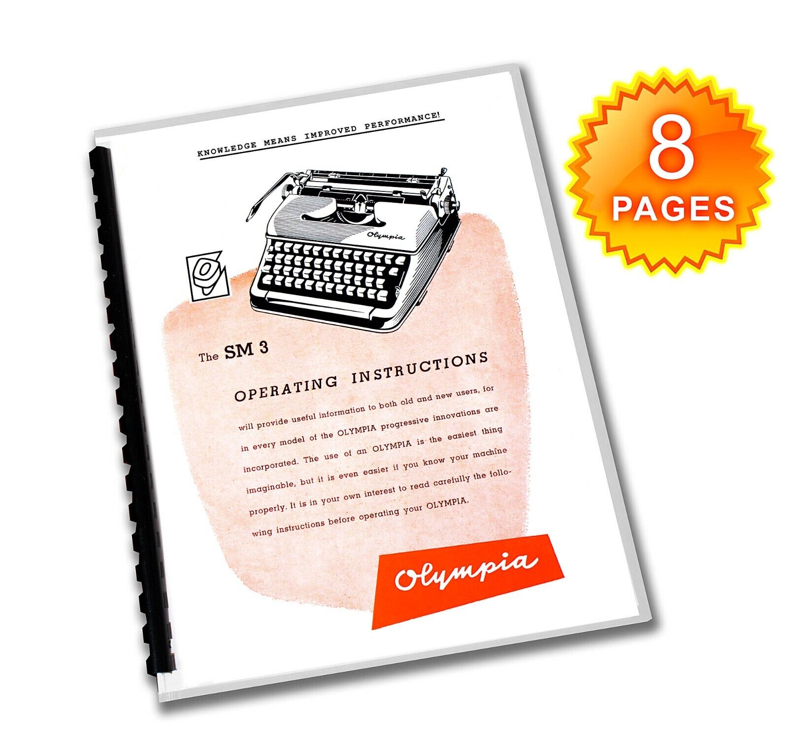 Olympia SM3 De Luxe Typewriter Vintage User Operating Instructions SM-3