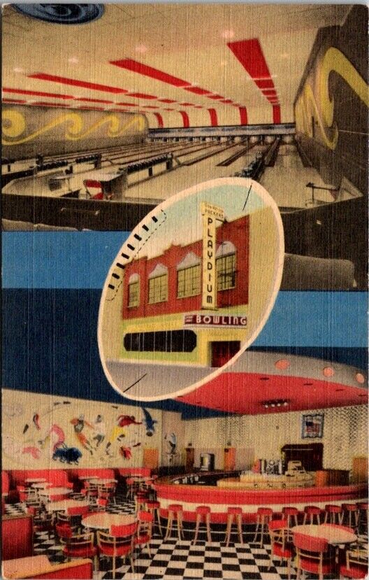 Postcard Playdium Bowling Alley Don Hutson Green Bay Wisconsin c.1930-1945  O492