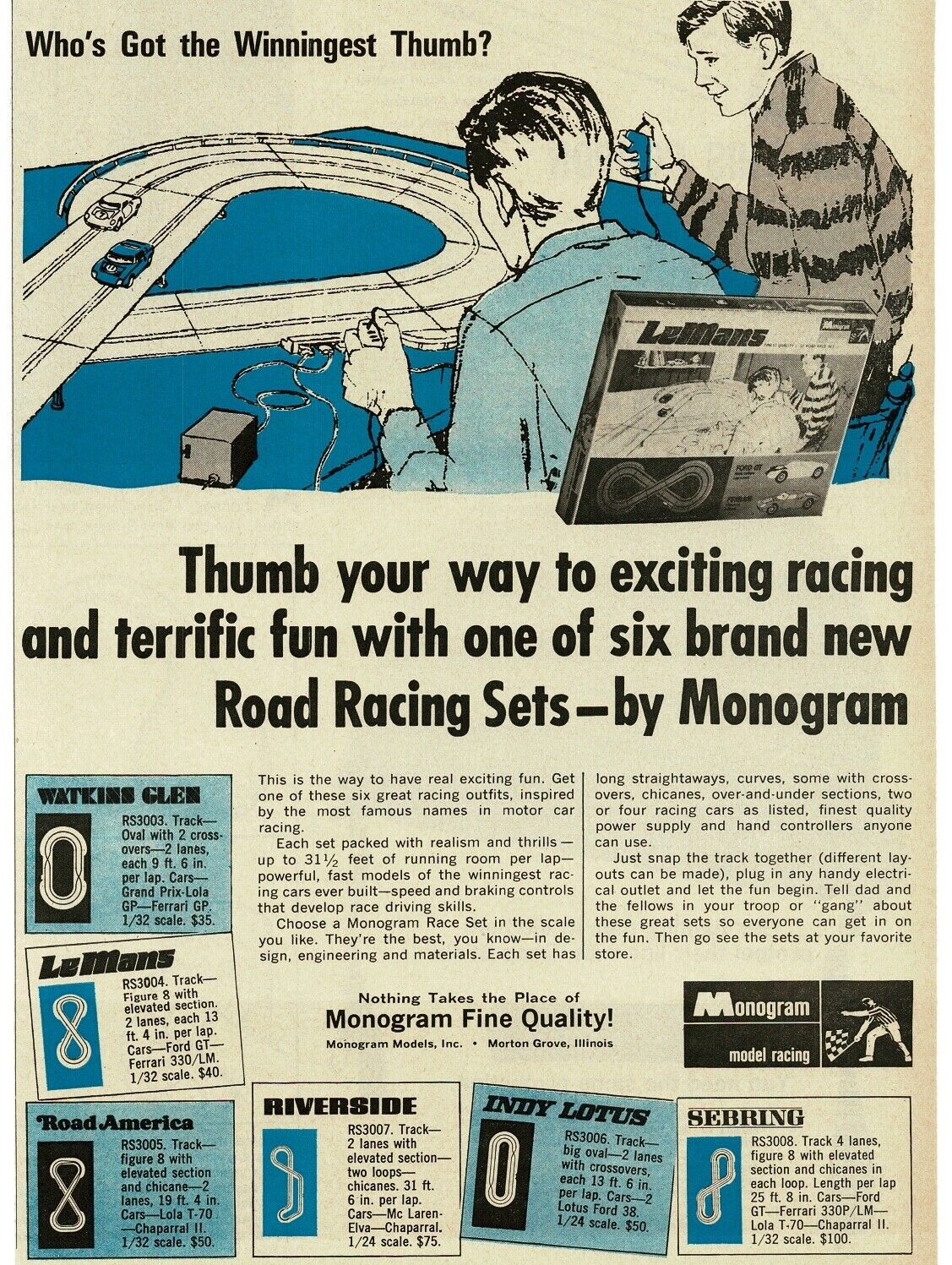 1966 MONOGRAM 6 New Road Racing Set Slot Cars Le Mans Sebring Vintage Print Ad