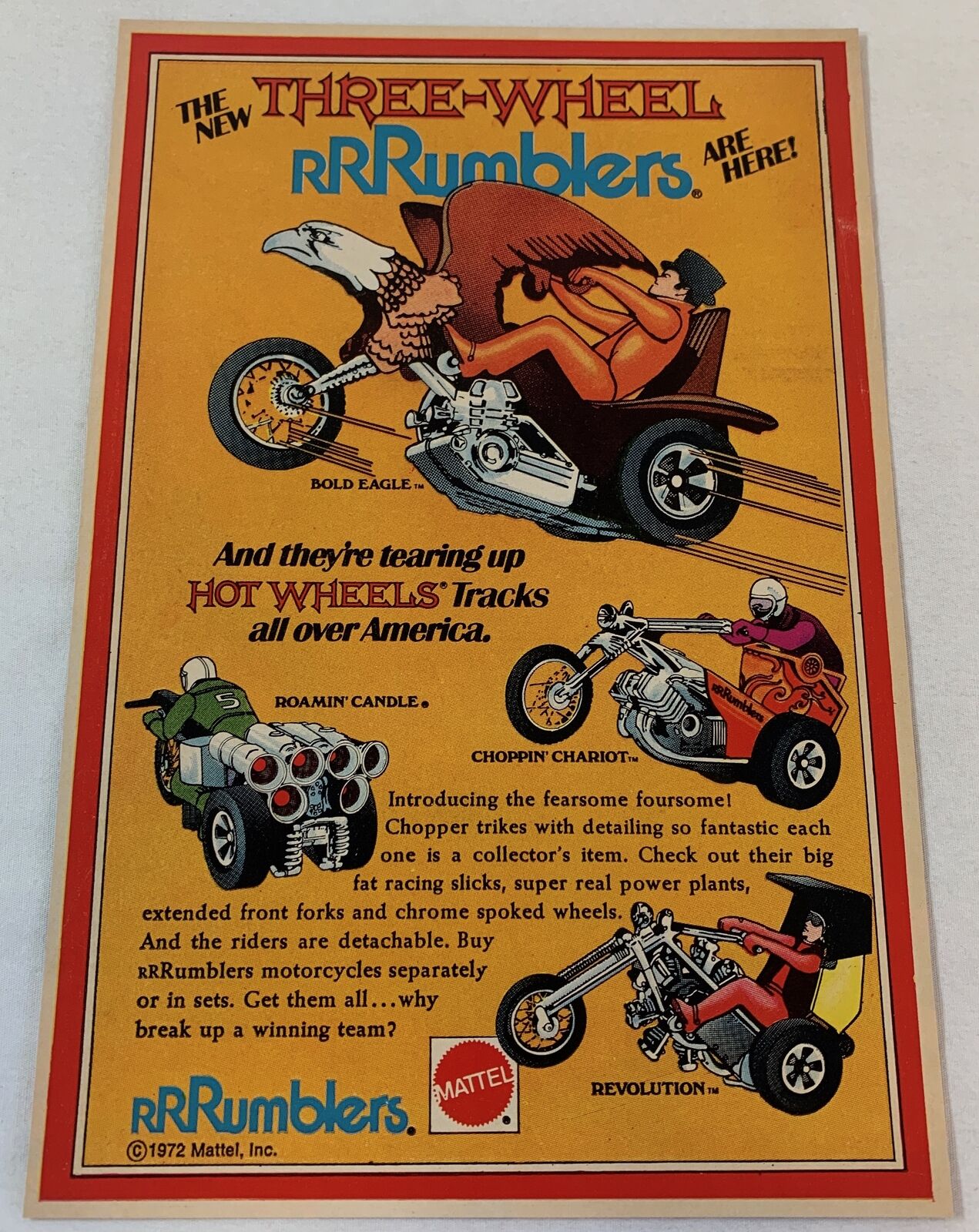 1972 Mattel Hot Wheels THREE WHEEL RRRUMBLERS ad page ~ rumblers