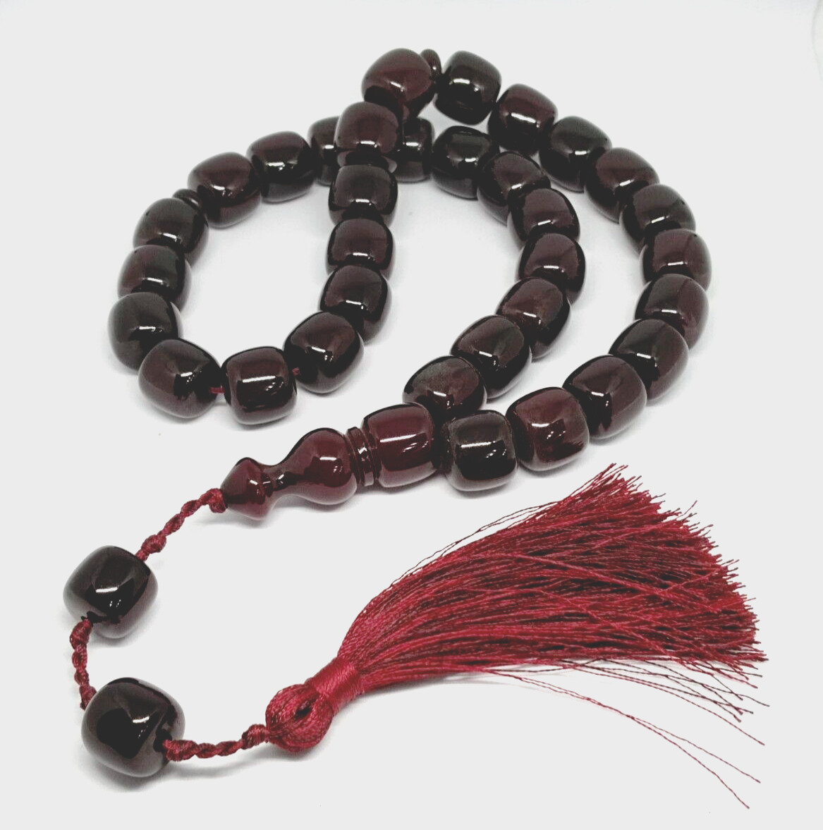 Antique Dark Cherry German Bakelite Faturan 104Gr Islam Prayer Beads 33+2 Rosary