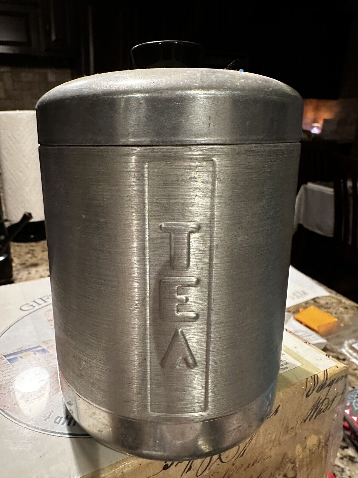 Vintage MCM Brushed Aluminum Tin TEA  Canister replacement