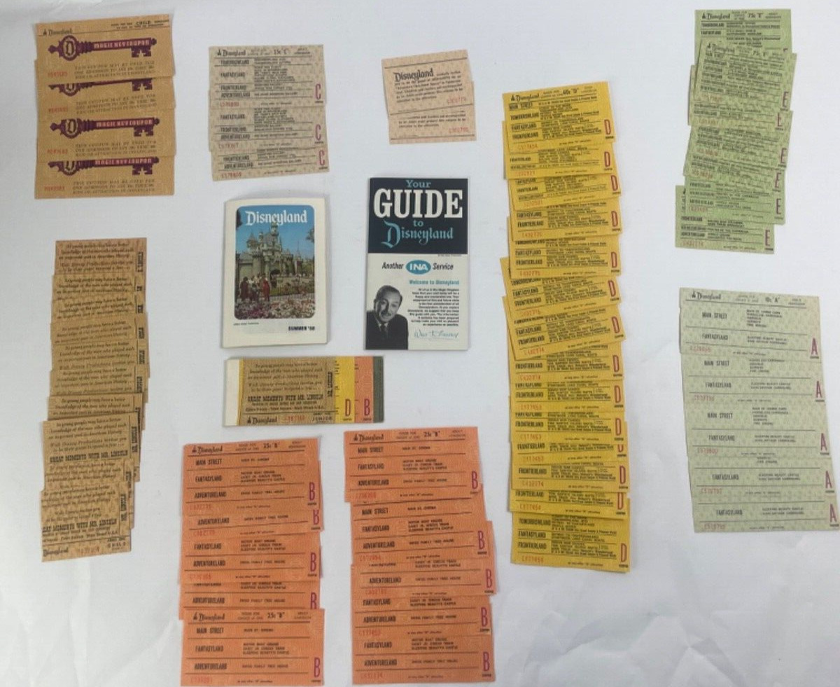 Late 60's 70's Disneyland Coupon Lot ABDCE Child Adult Ticket Book And Guides
