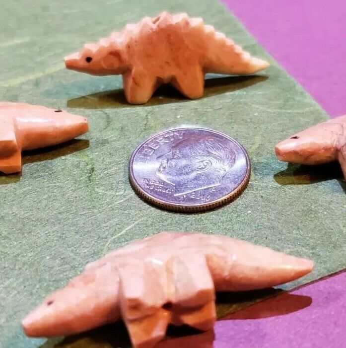 RARE Hand Carved Stone Animal Zuni Fetish Jasper Dinosaur Beads (2 pc LOT)