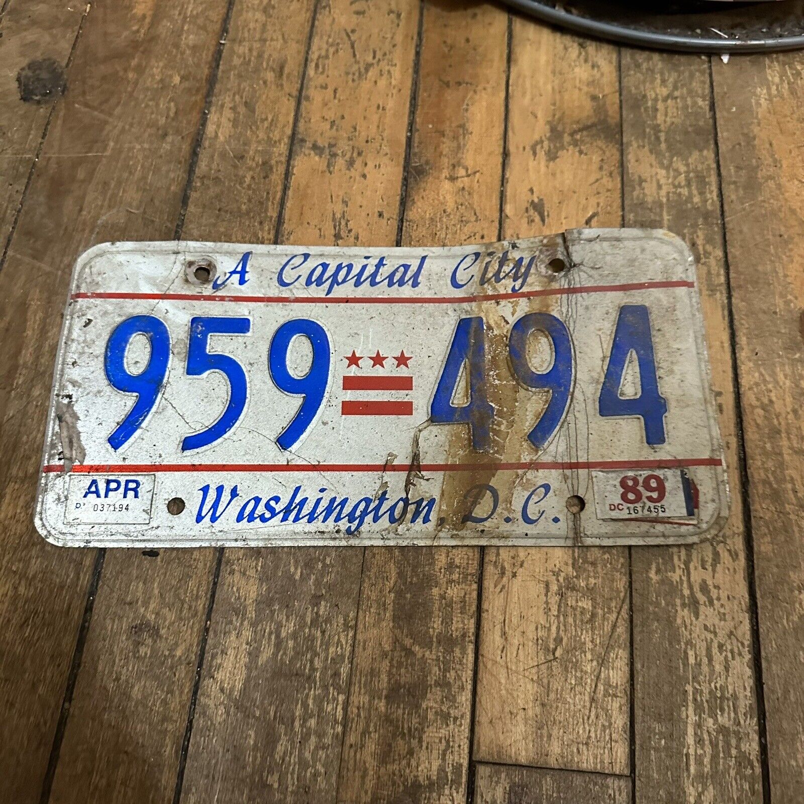 1989 Washington DC District License Plate Low Number Capital City 959 494