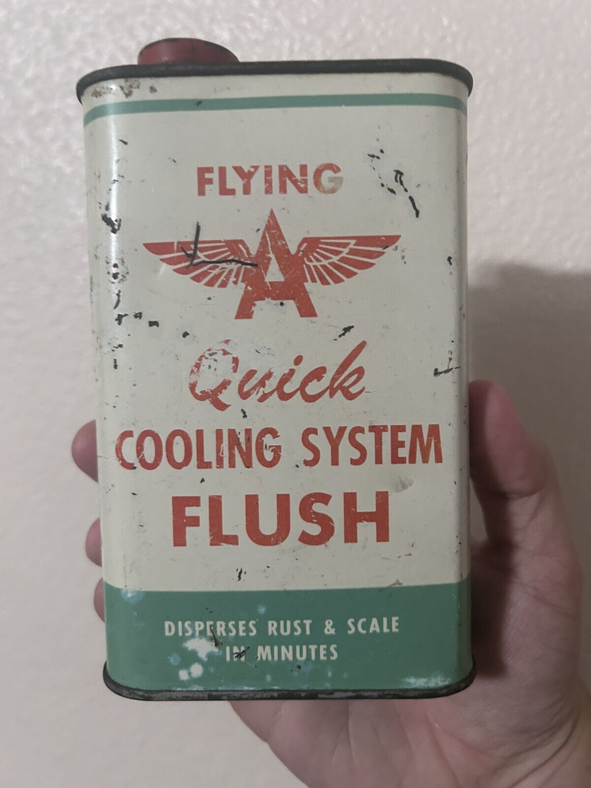 RARE ~1940s era FLYING A COOLING SYSTEM FLUSH Tidewater Oil Gas Co Tin can