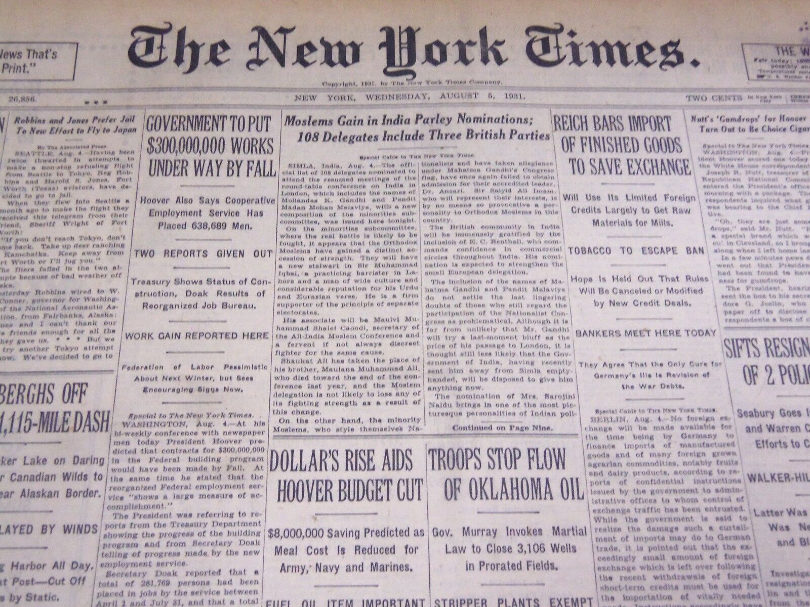 1931 AUGUST 5 NEW YORK TIMES - MOSLEMS GAIN IN INDIA PARLEY - NT 4156