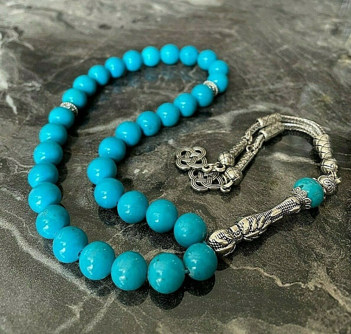 REAL Turquoise Stone Islamic Prayer 33 beads Tasbih Misbaha Rosary Tasbeeh 10mm