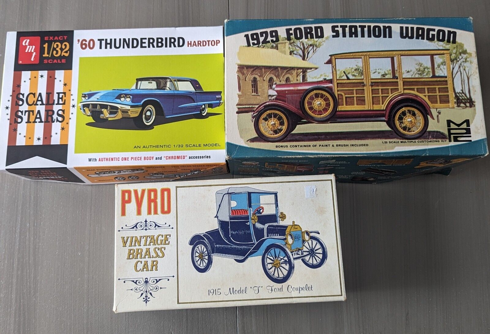 Vintage Model Car Kit Lot AMT Pyro MPC Ford Thunderbird Model T Station Wagon