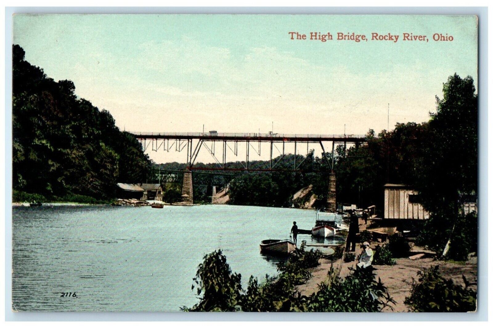 c1910 Scenic View High Bridge Rocky River Ohio Vintage Antique Souvenir Postcard