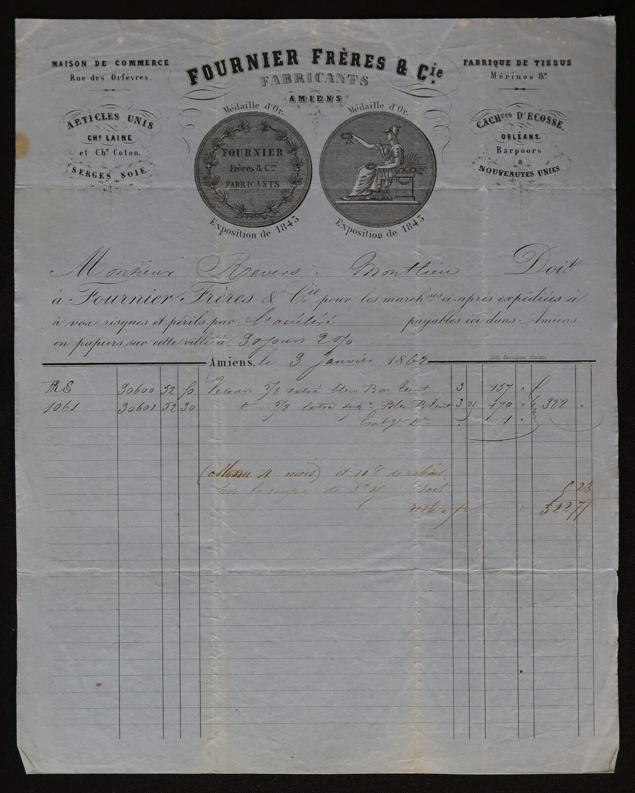 Invoice 1862 AMIENS COMERCE FABRICS SUPPLIER MANUFACTURERS 149