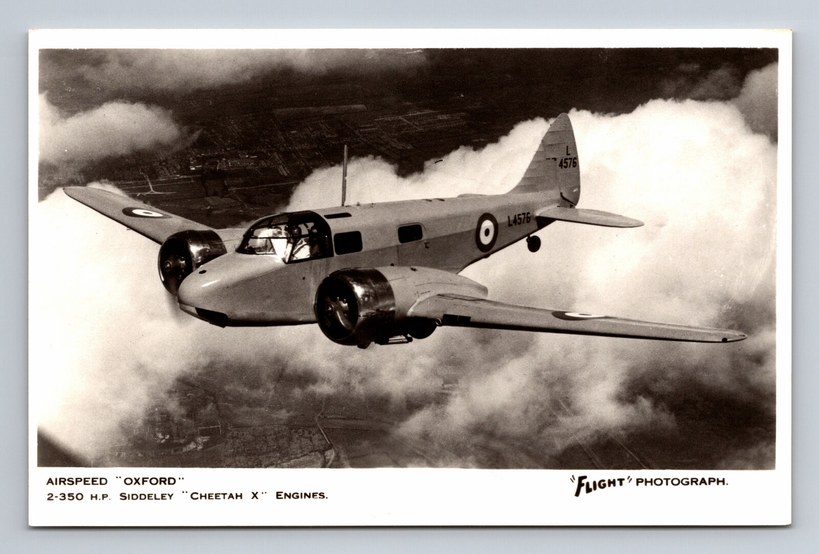 RPPC RAF Airspeed AS10 Oxford Training Aircraft FLIGHT Photograph Postcard