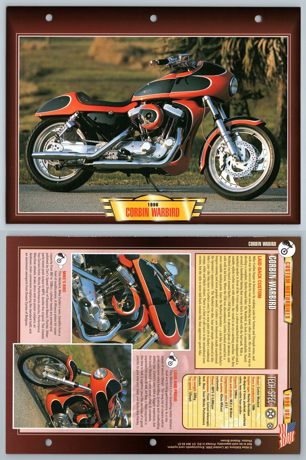 Corbin Warbird - 1996 - Custom - Atlas Motorbike Fact File Card