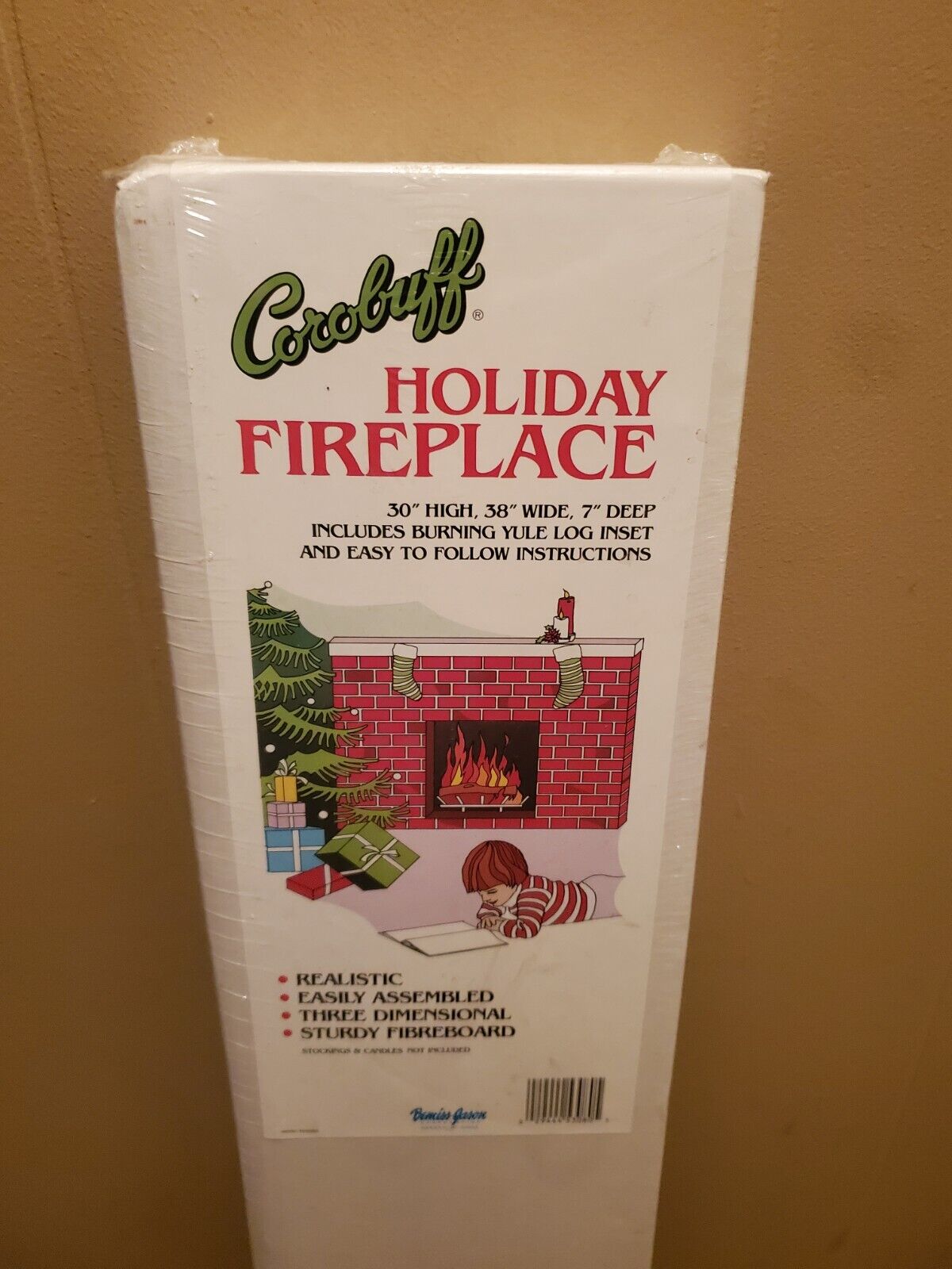 Vintage Corobuff Christmas Fireplace Brick Cardboard Display Nos 