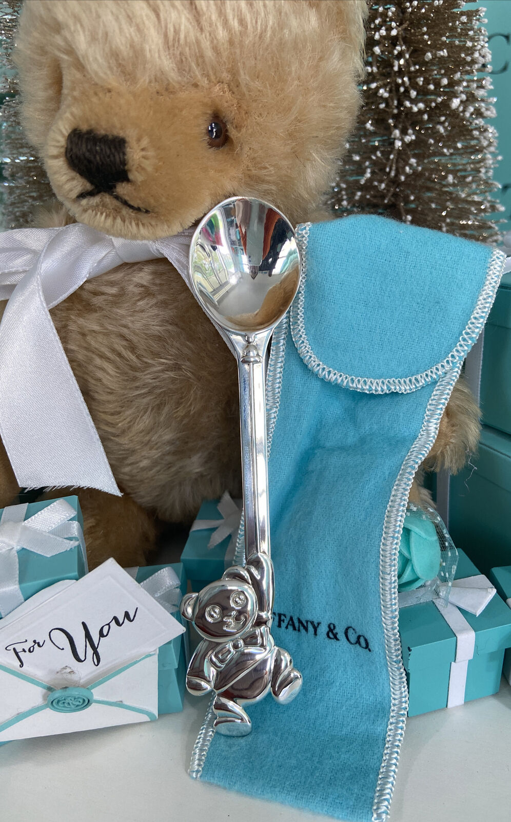 Tiffany&Co Bear Balloon Baby Spoon Vtg 1992 Sterling Silver Infant Shower 5.25”