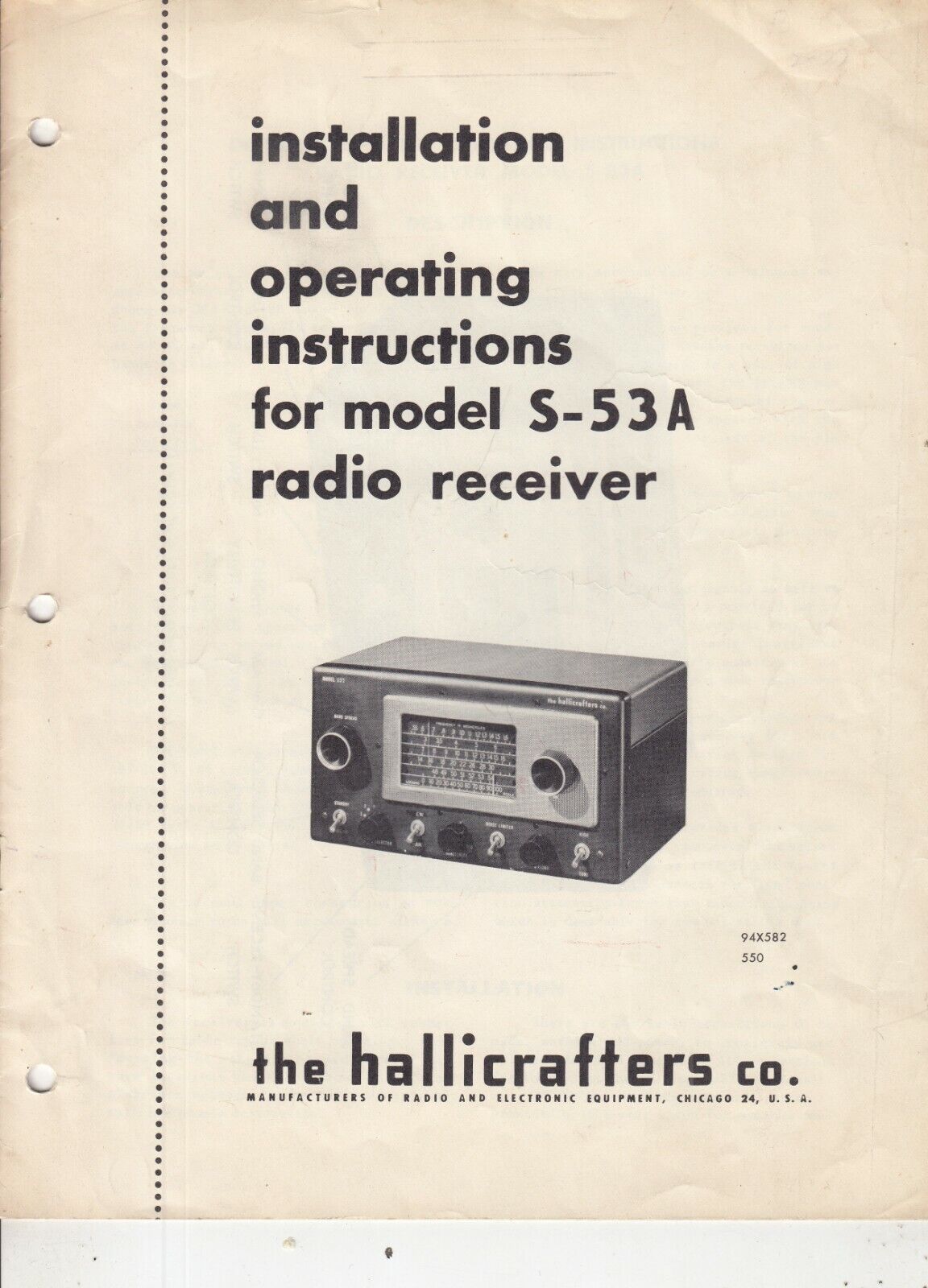 VINTAGE HALLICRAFTERS  Co S-53A  - INSTALLATION + OPERATING INSTRUCTIONS 8 pages