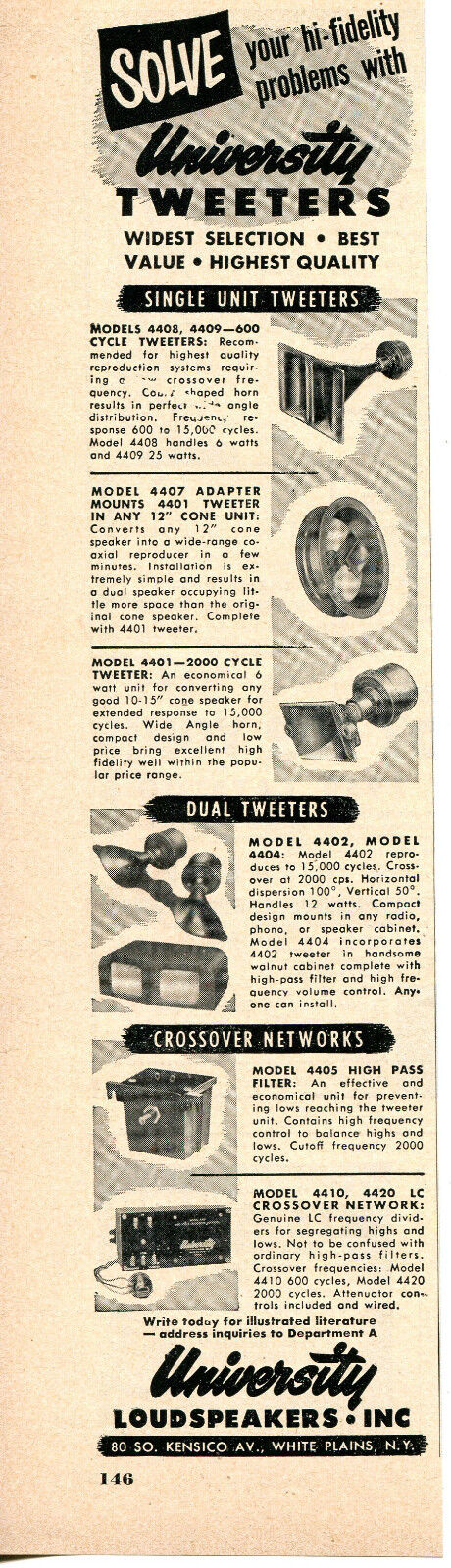 1949 Print Ad of University Loudspeakers Inc Tweeters & Crossover Networks   