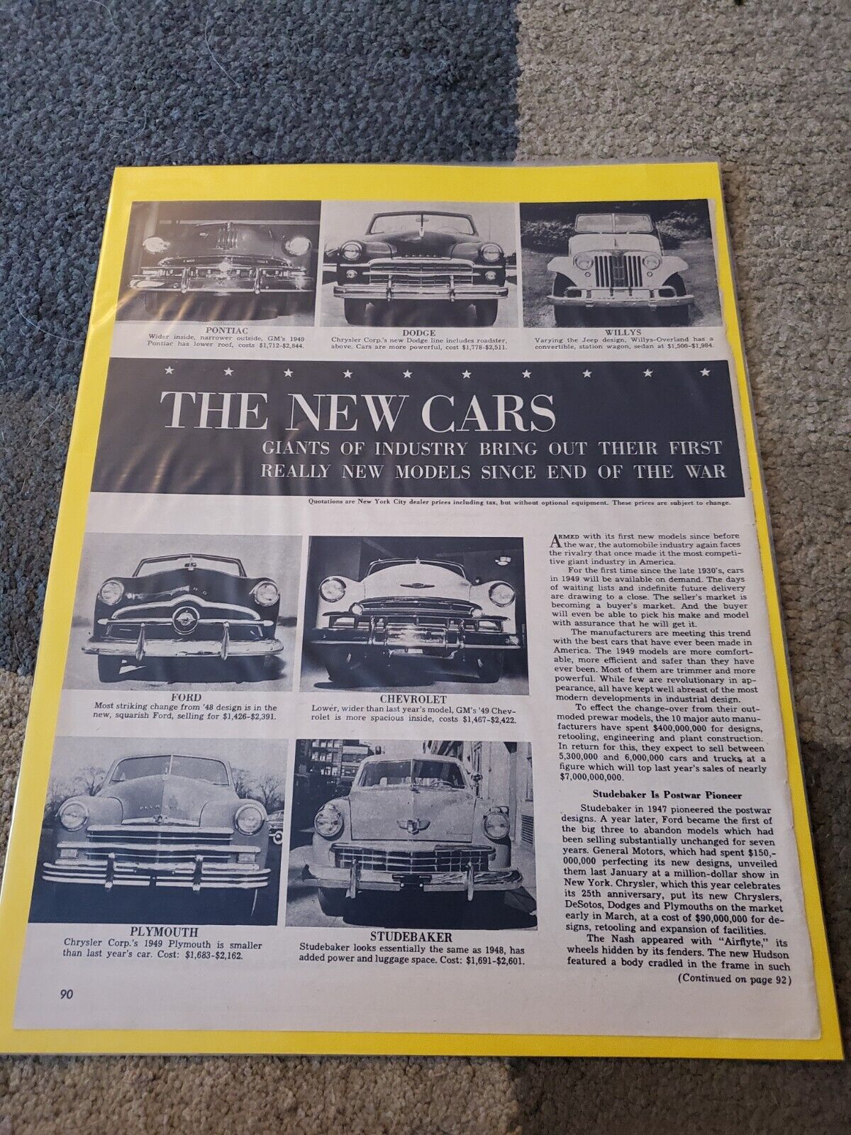 Vintage 1949 Automotive New Car Advertisement Pontiac Dodge Ford Chevy Plymouth 