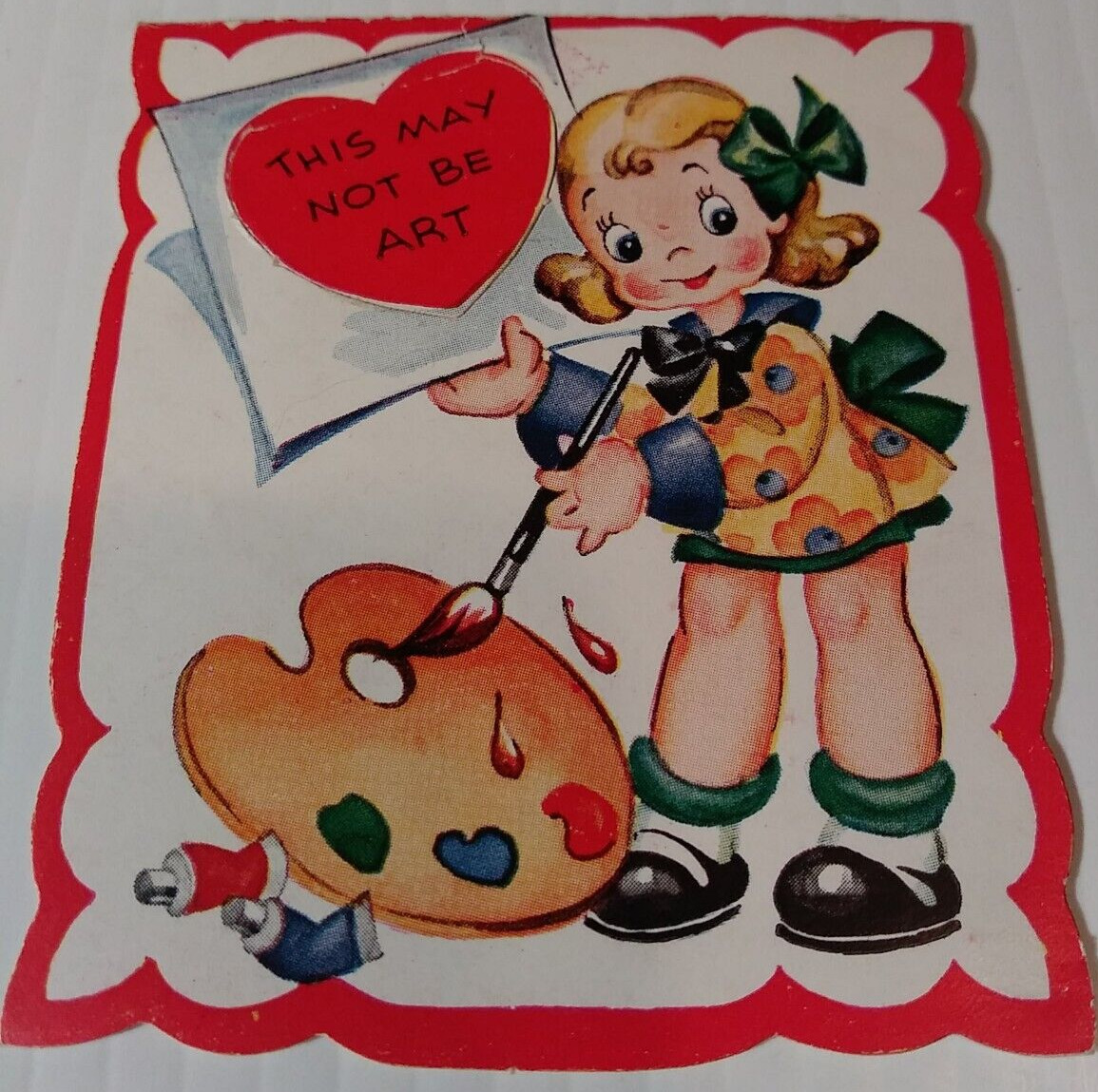 Americard Valentine Vintage Artist Girl Paint Pattete This May Not Be Art Heart