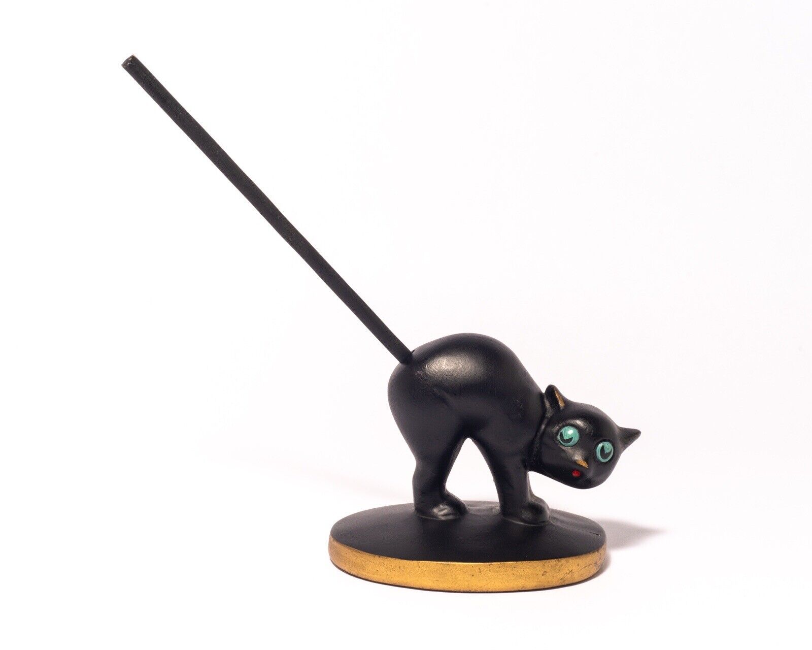 Vintage ABCO Black Spooky Cat Pen Holder, Chalkware, Desk Accessory, USA Made