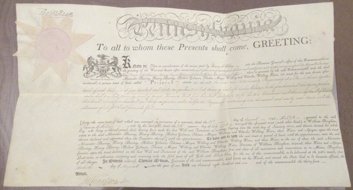 1806 Signer of the Declaration of Independence Thomas McKean Document Signed