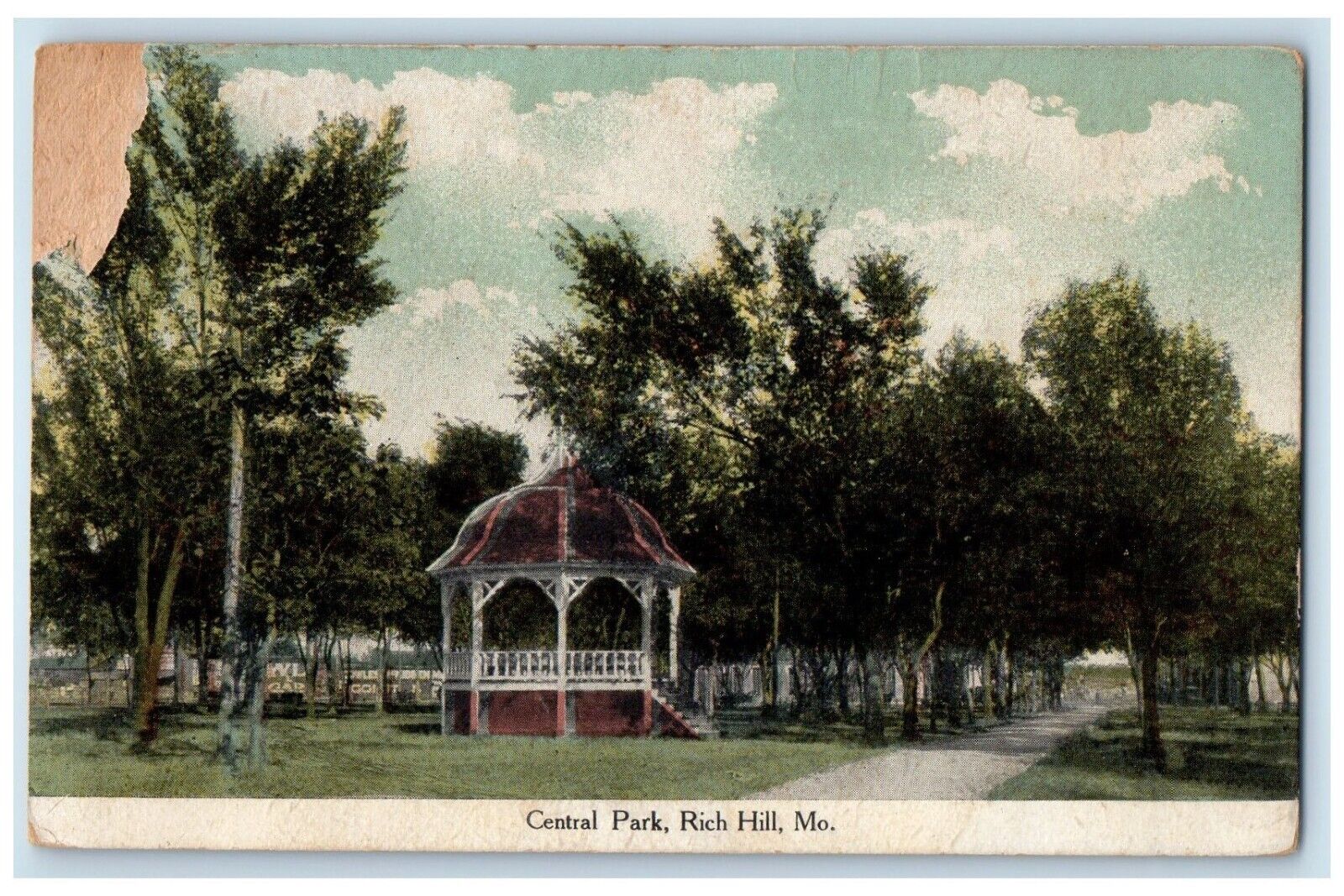 1909 Central Park Gazebo Exterior Rich Hill Missouri MO Vintage Antique Postcard
