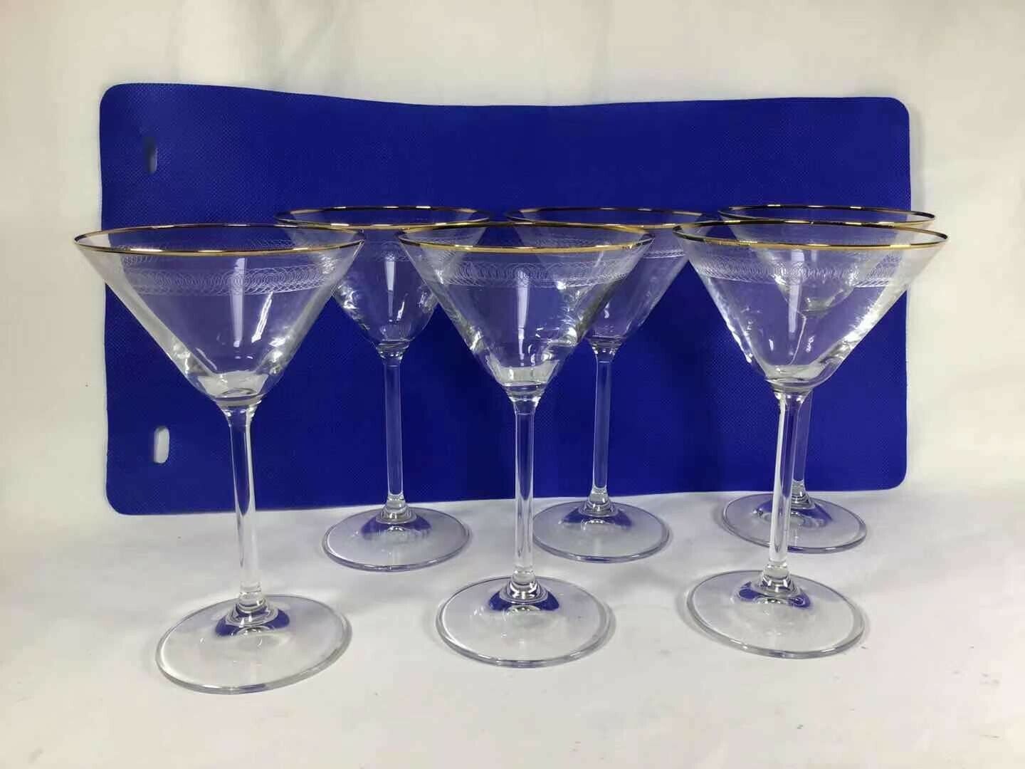 Early 20th Century Etched Gold Lining Art Martini Cocktail Wine Glasses Set Of 6