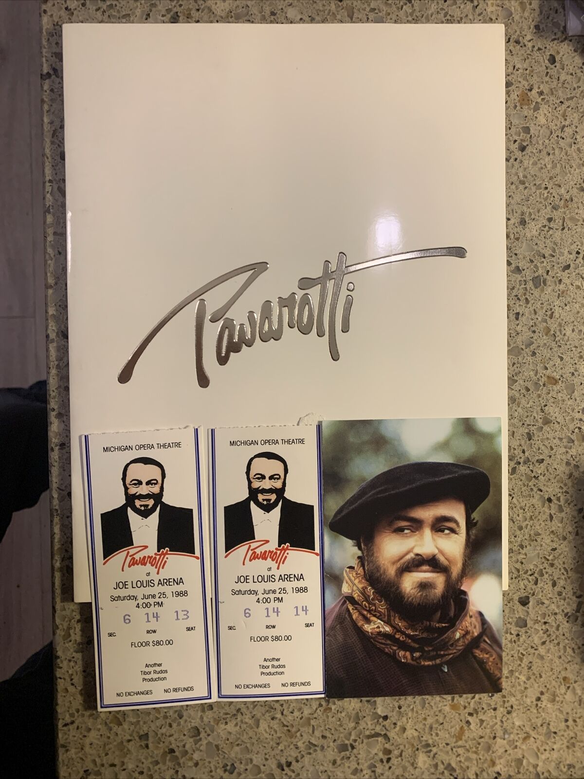 1988 Luciano Pavarotti Program, 2 Tickets & Picture