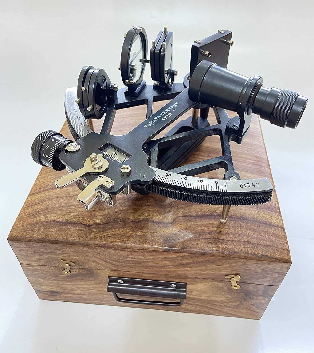 Nautical Brass Black Tamaya Sextant With Wooden Box Fully Working Navigation