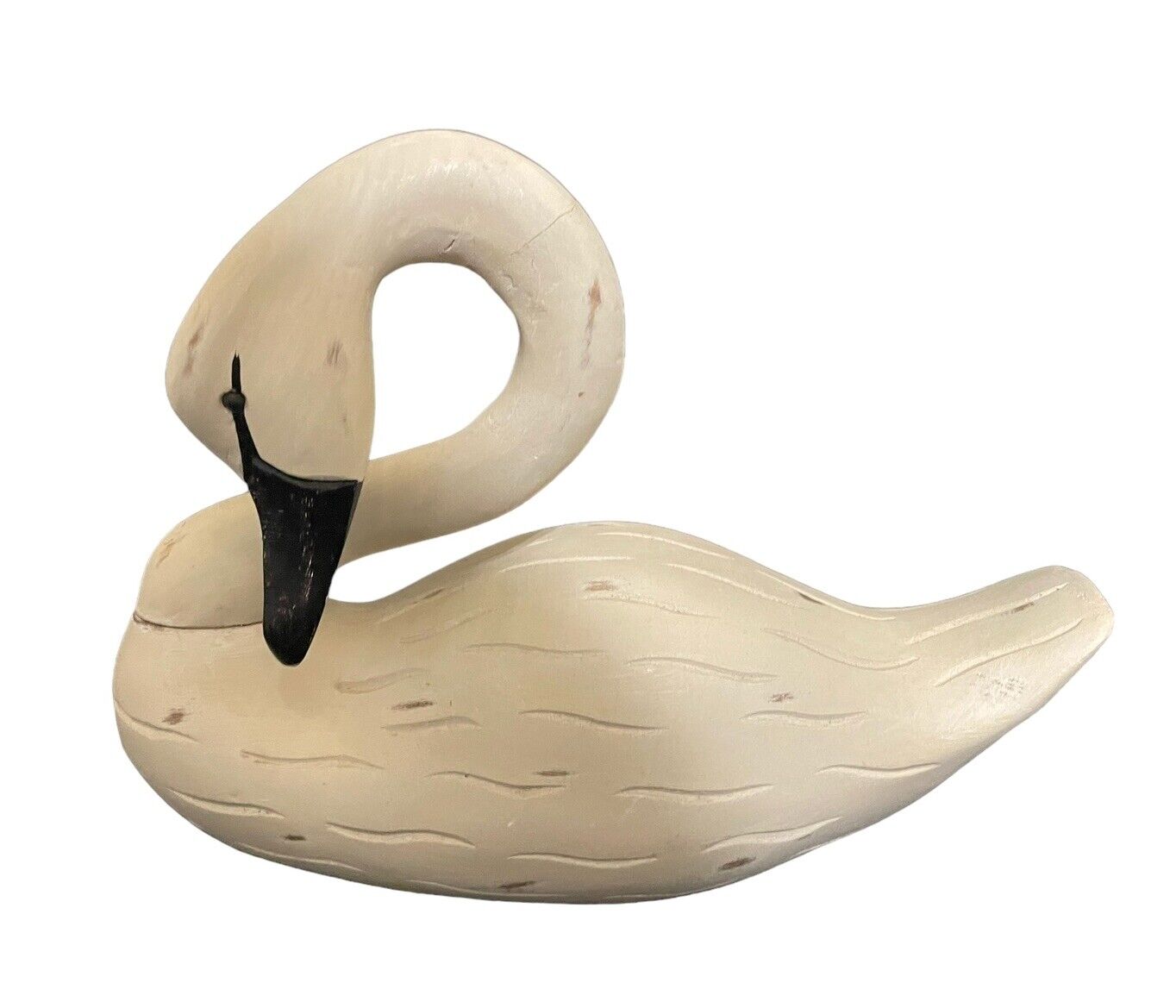 Vintage Tender Heart Swan Carved Wood Folk Art Bent Neck Ivory 11.5\