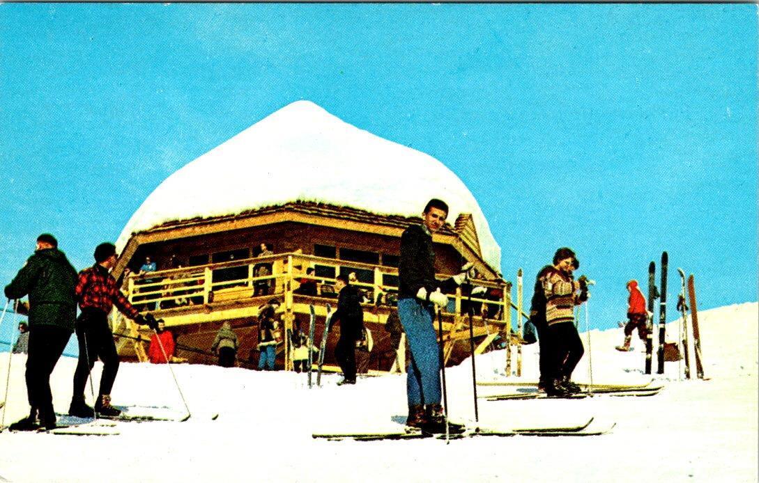 AK, Alaska  MT ALYESKA SKI RESORT Lodge~Skiers 1963 Alpine Championship Postcard