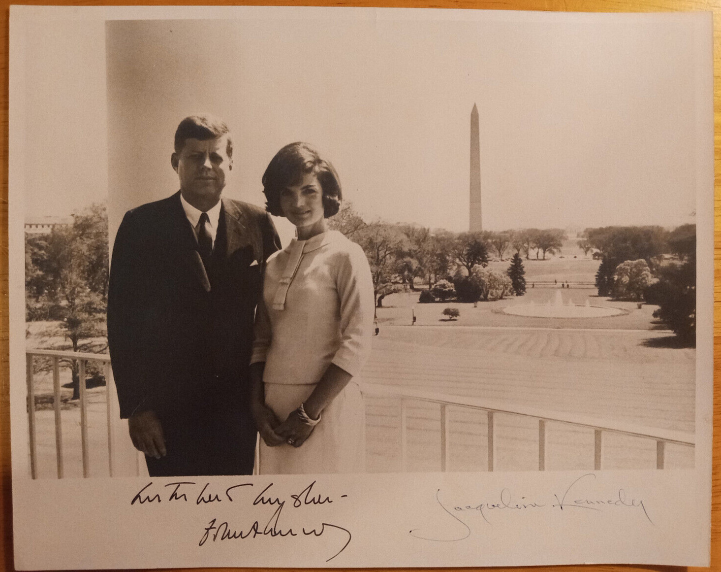 AUTOGRAPHED PHOTO JACKIE KENNEDY (GENUINE) & JFK (Secretarial Signature) 1962