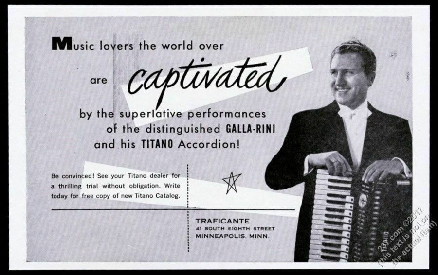 1955 Galla-Rini photo Titano accordion vintage print ad
