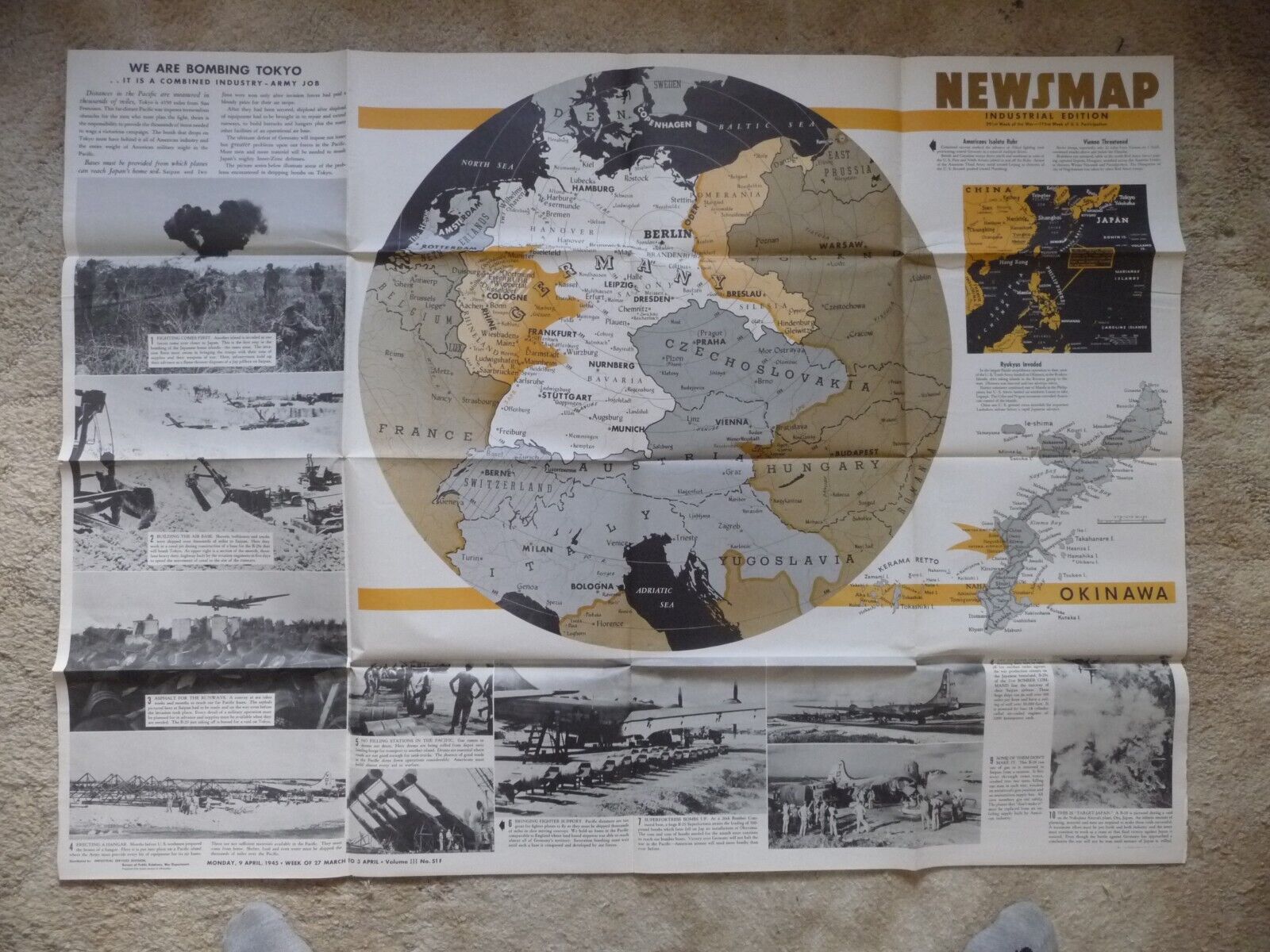Grouping of 10 WWII NEWSMAP Posters Documents 1944-45 Germany France etc