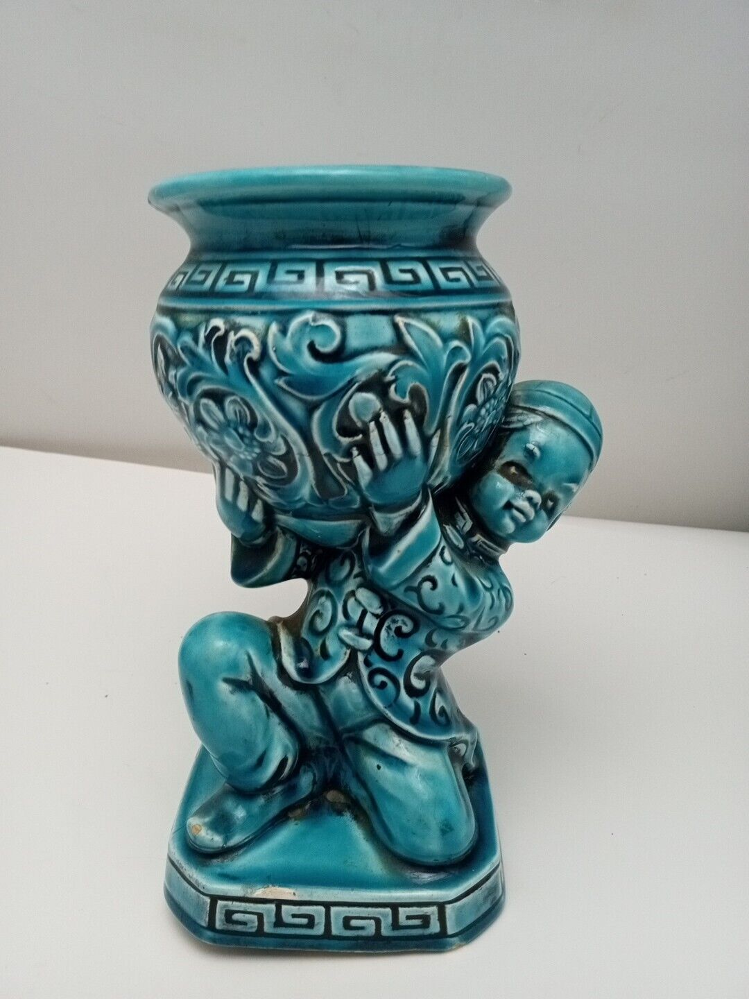 Vintage Mid Century Modern Rubens Originals Japan Aqua Turquoise Planter Vase